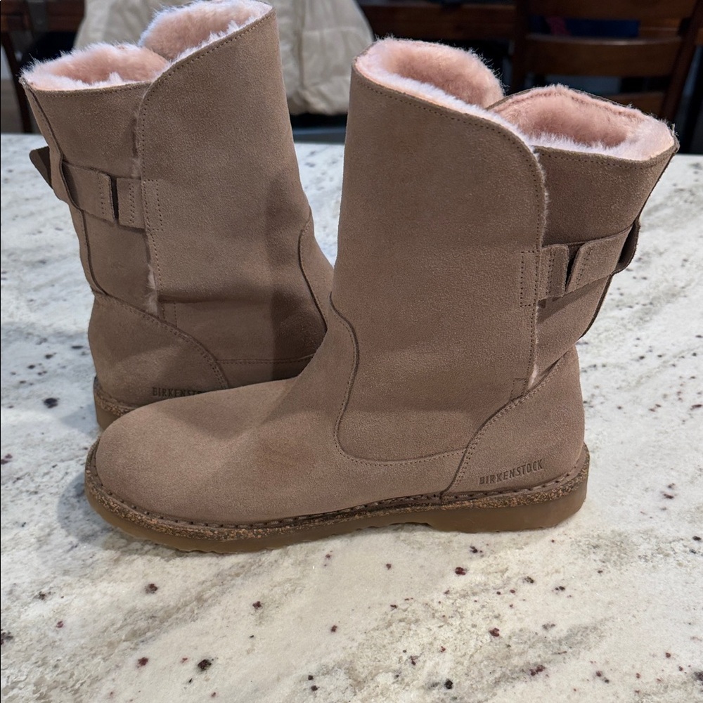 Birkenstock Pink Lined Tan Suede Winter Boots - Picture 9 of 9